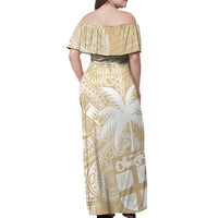 Custom Indo Fijians Off Shoulder Maxi Dress Fiji ke Hindustani Polyneisan Paisley Beige Style - Wonder Print Shop