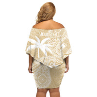 Custom Indo Fijians Off Shoulder Short Dress Fiji ke Hindustani Polyneisan Paisley Beige Style - Wonder Print Shop