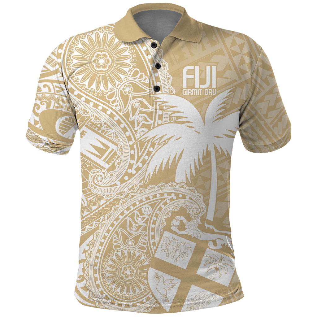 Custom Indo Fijians Polo Shirt Fiji ke Hindustani Polyneisan Paisley Beige Style - Wonder Print Shop