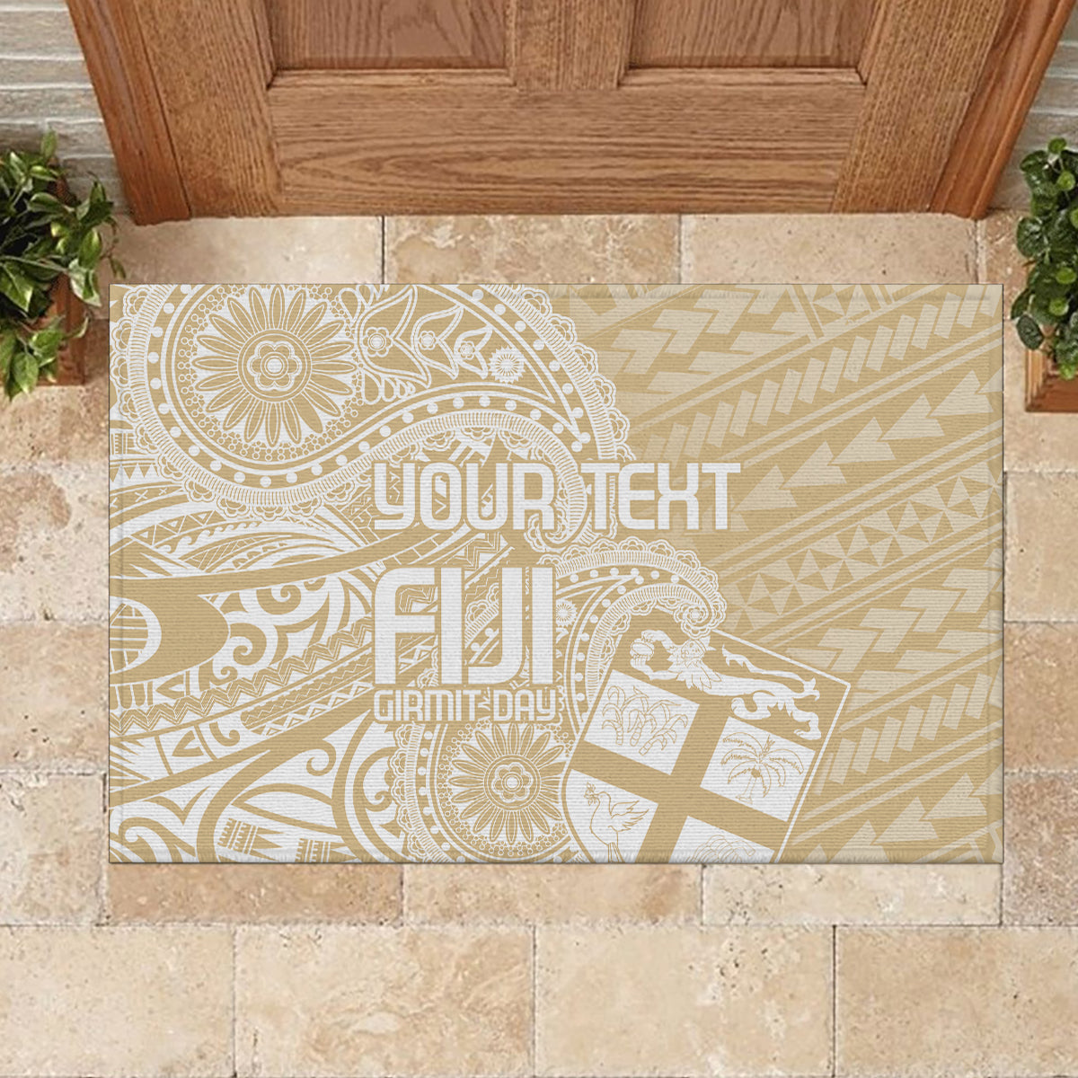 Custom Indo Fijians Rubber Doormat Fiji ke Hindustani Polyneisan Paisley Beige Style - Wonder Print Shop