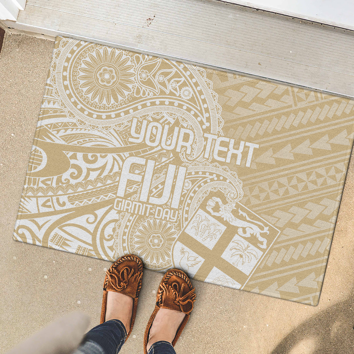 Custom Indo Fijians Rubber Doormat Fiji ke Hindustani Polyneisan Paisley Beige Style - Wonder Print Shop