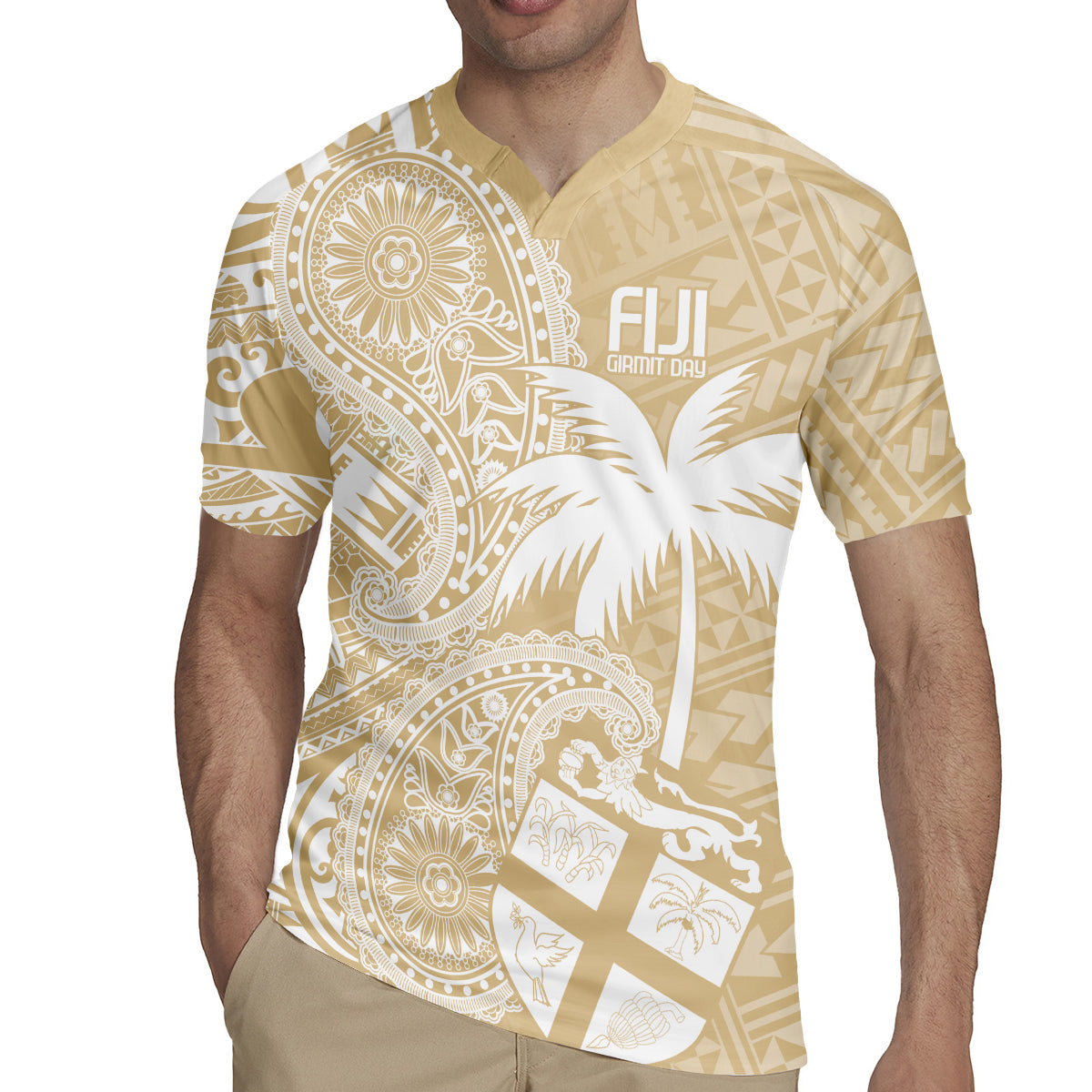 Custom Indo Fijians Rugby Jersey Fiji ke Hindustani Polyneisan Paisley Beige Style - Wonder Print Shop