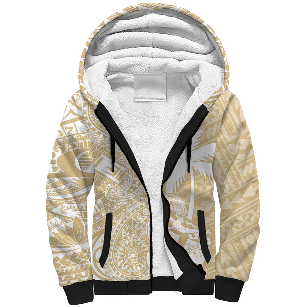Custom Indo Fijians Sherpa Hoodie Fiji ke Hindustani Polyneisan Paisley Beige Style - Wonder Print Shop