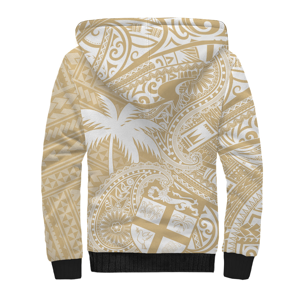 Custom Indo Fijians Sherpa Hoodie Fiji ke Hindustani Polyneisan Paisley Beige Style - Wonder Print Shop