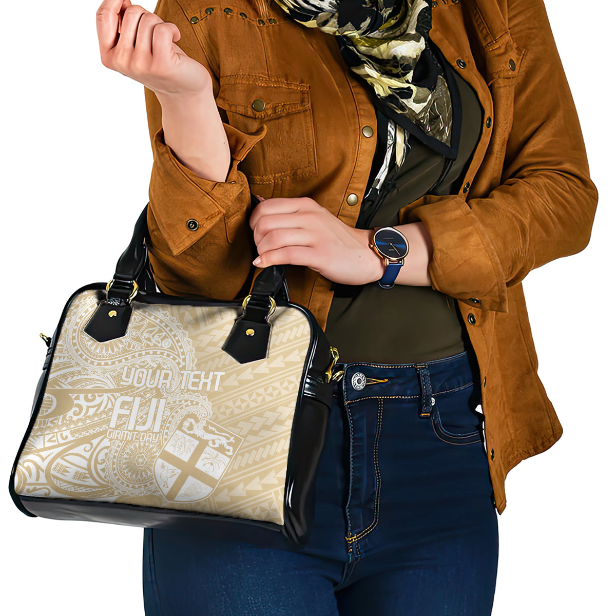 Custom Indo Fijians Shoulder Handbag Fiji ke Hindustani Polyneisan Paisley Beige Style