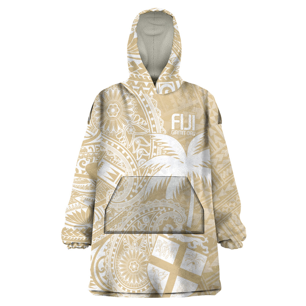 Custom Indo Fijians Wearable Blanket Hoodie Fiji ke Hindustani Polyneisan Paisley Beige Style - Wonder Print Shop