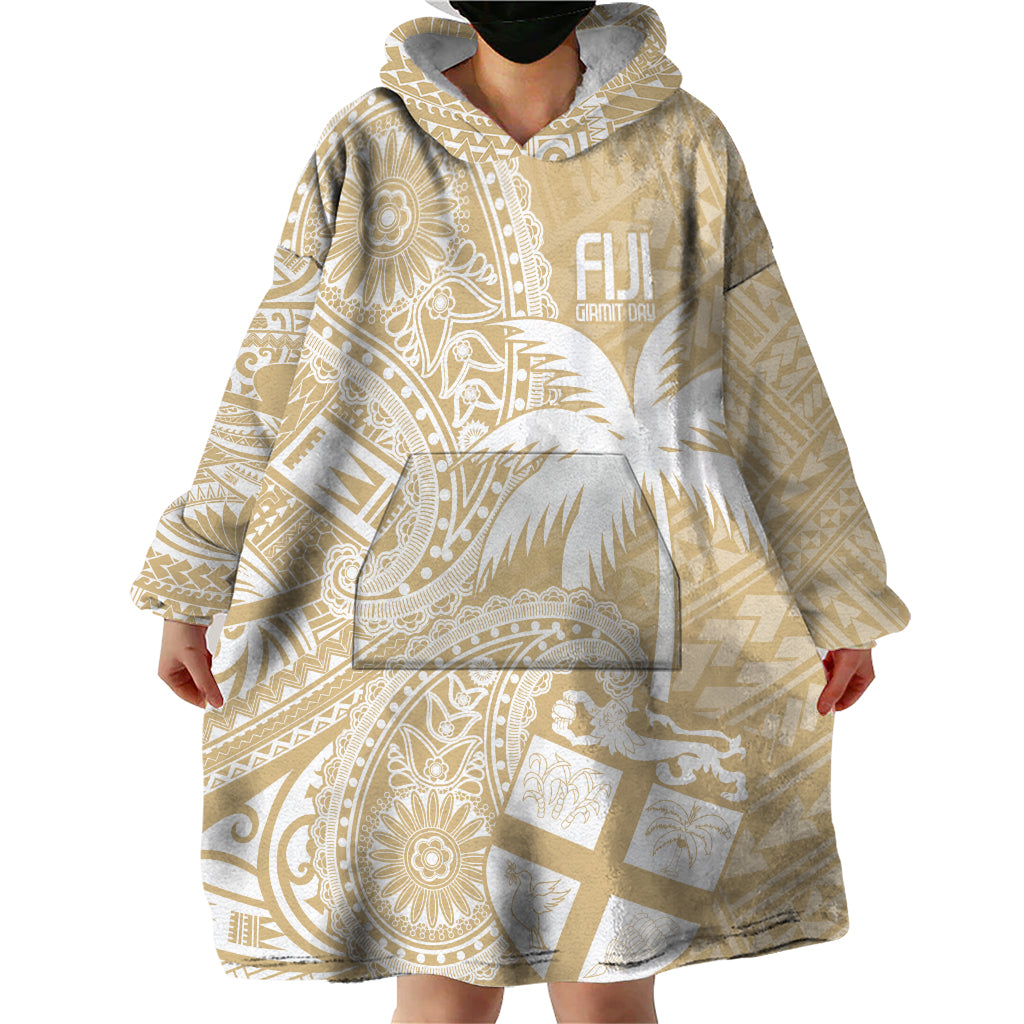 Custom Indo Fijians Wearable Blanket Hoodie Fiji ke Hindustani Polyneisan Paisley Beige Style - Wonder Print Shop