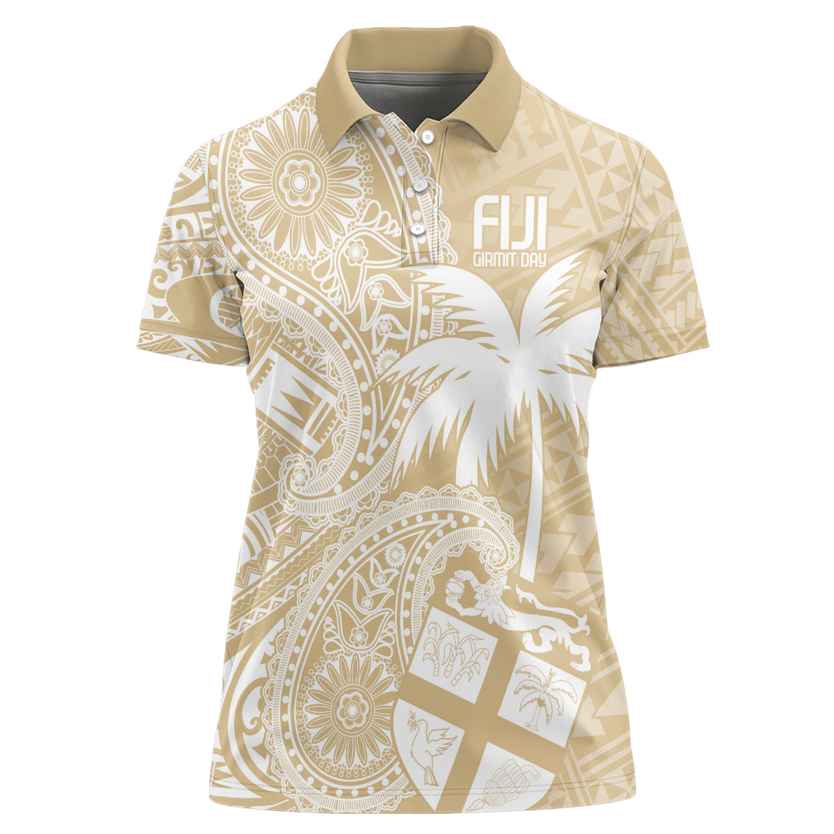 Custom Indo Fijians Women Polo Shirt Fiji ke Hindustani Polyneisan Paisley Beige Style - Wonder Print Shop