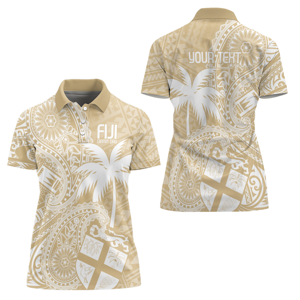 Custom Indo Fijians Women Polo Shirt Fiji ke Hindustani Polyneisan Paisley Beige Style - Wonder Print Shop