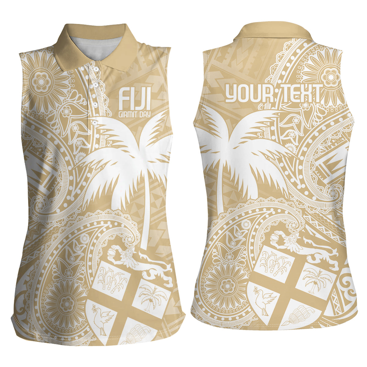 Custom Indo Fijians Women Sleeveless Polo Shirt Fiji ke Hindustani Polyneisan Paisley Beige Style - Wonder Print Shop
