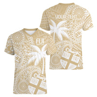 Custom Indo Fijians Women V-Neck T-Shirt Fiji ke Hindustani Polyneisan Paisley Beige Style - Wonder Print Shop