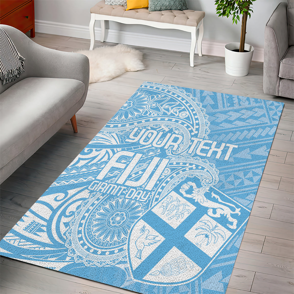 Custom Indo Fijians Area Rug Fiji ke Hindustani Polyneisan Paisley Blue Style LT9 - Wonder Print Shop