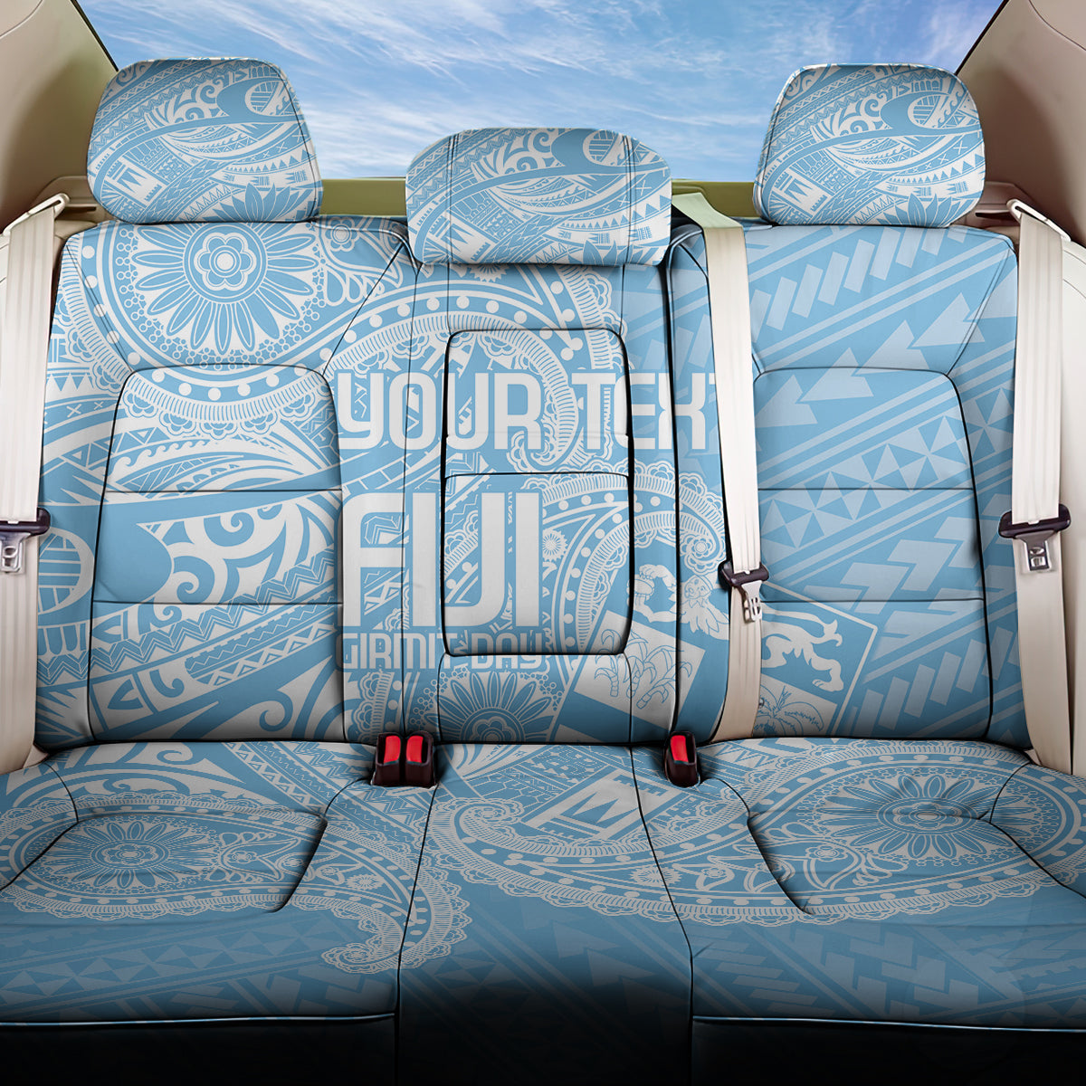 Custom Indo Fijians Back Car Seat Cover Fiji ke Hindustani Polyneisan Paisley Blue Style