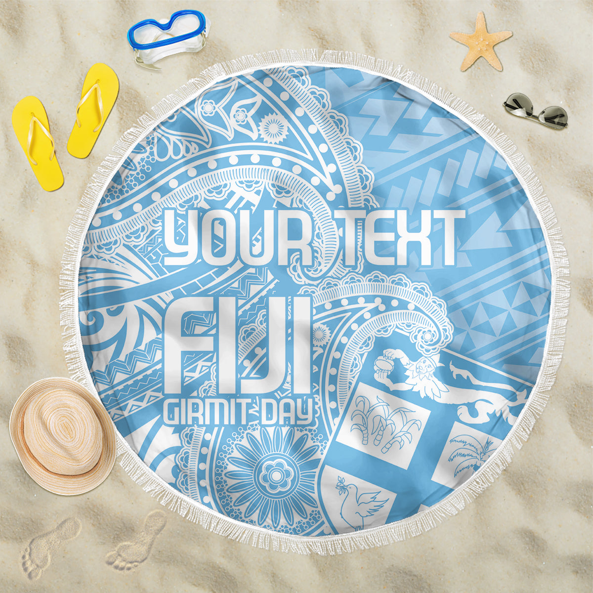 Custom Indo Fijians Beach Blanket Fiji ke Hindustani Polyneisan Paisley Blue Style LT9 - Wonder Print Shop