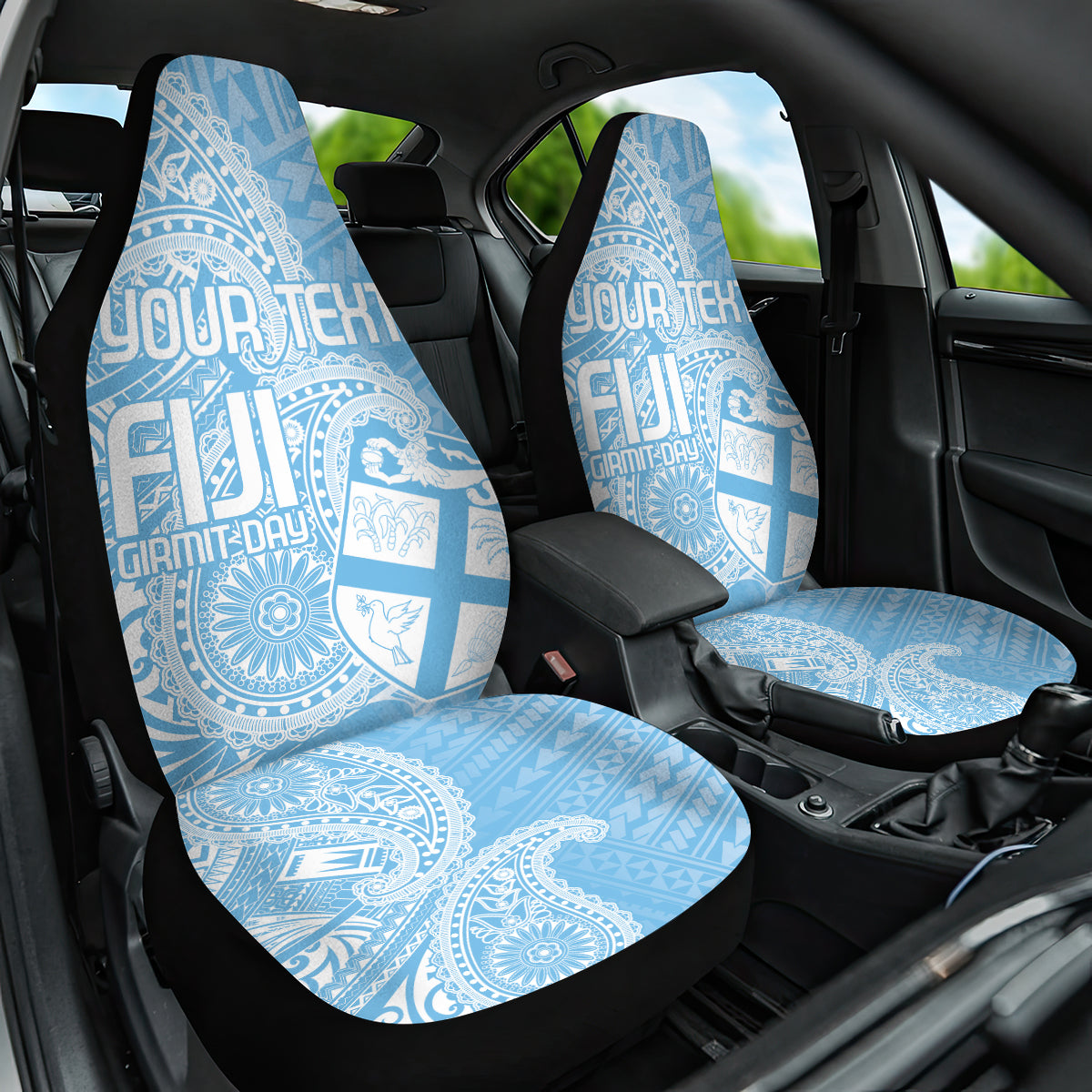 Custom Indo Fijians Car Seat Cover Fiji ke Hindustani Polyneisan Paisley Blue Style