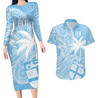 Custom Indo Fijians Couples Matching Long Sleeve Bodycon Dress and Hawaiian Shirt Fiji ke Hindustani Polyneisan Paisley Blue Style LT9 - Wonder Print Shop