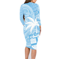 Custom Indo Fijians Family Matching Long Sleeve Bodycon Dress and Hawaiian Shirt Fiji ke Hindustani Polyneisan Paisley Blue Style LT9 - Wonder Print Shop