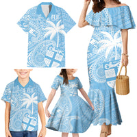 Custom Indo Fijians Family Matching Mermaid Dress and Hawaiian Shirt Fiji ke Hindustani Polyneisan Paisley Blue Style LT9 - Wonder Print Shop