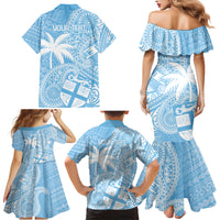 Custom Indo Fijians Family Matching Mermaid Dress and Hawaiian Shirt Fiji ke Hindustani Polyneisan Paisley Blue Style LT9 - Wonder Print Shop