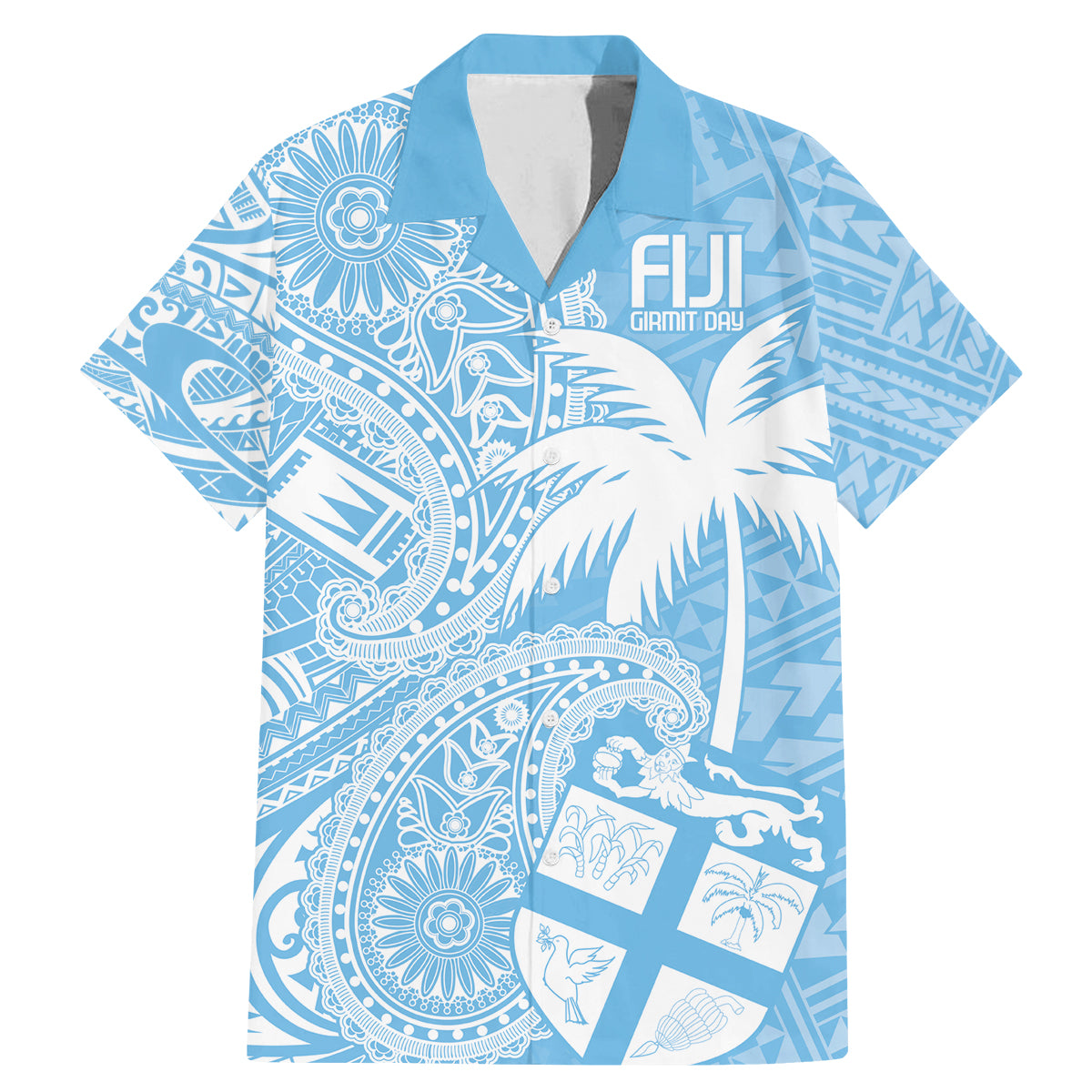 Custom Indo Fijians Family Matching Mermaid Dress and Hawaiian Shirt Fiji ke Hindustani Polyneisan Paisley Blue Style LT9 - Wonder Print Shop
