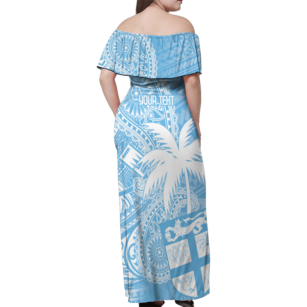 Custom Indo Fijians Family Matching Off Shoulder Maxi Dress and Hawaiian Shirt Fiji ke Hindustani Polyneisan Paisley Blue Style LT9 - Wonder Print Shop