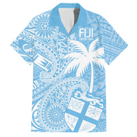 Custom Indo Fijians Family Matching Off Shoulder Short Dress and Hawaiian Shirt Fiji ke Hindustani Polyneisan Paisley Blue Style LT9 - Wonder Print Shop