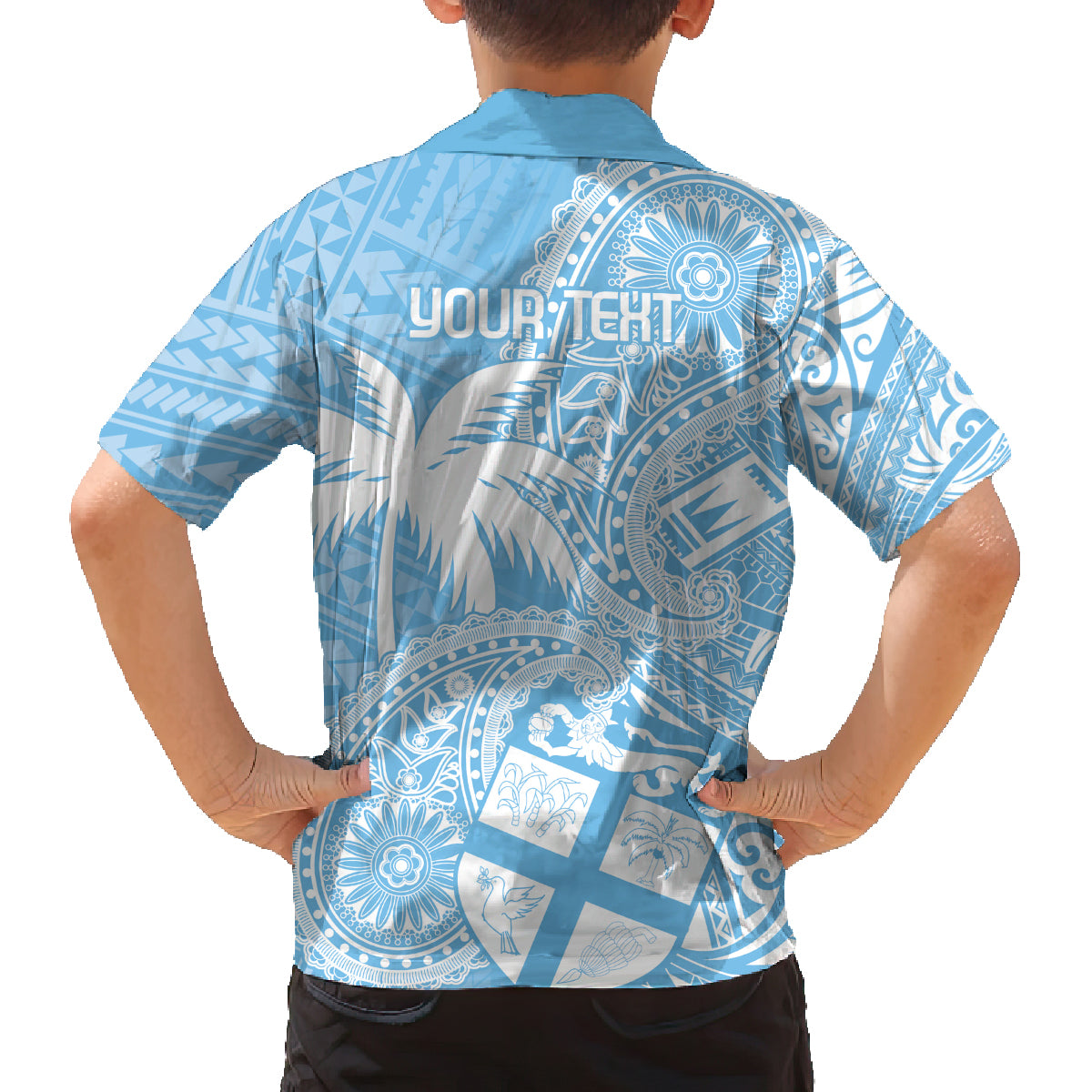 Custom Indo Fijians Family Matching Puletasi and Hawaiian Shirt Fiji ke Hindustani Polyneisan Paisley Blue Style - Wonder Print Shop