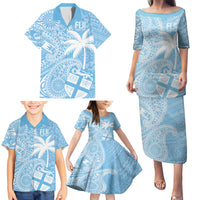 Custom Indo Fijians Family Matching Puletasi and Hawaiian Shirt Fiji ke Hindustani Polyneisan Paisley Blue Style - Wonder Print Shop