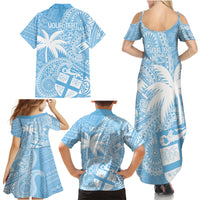 Custom Indo Fijians Family Matching Summer Maxi Dress and Hawaiian Shirt Fiji ke Hindustani Polyneisan Paisley Blue Style - Wonder Print Shop