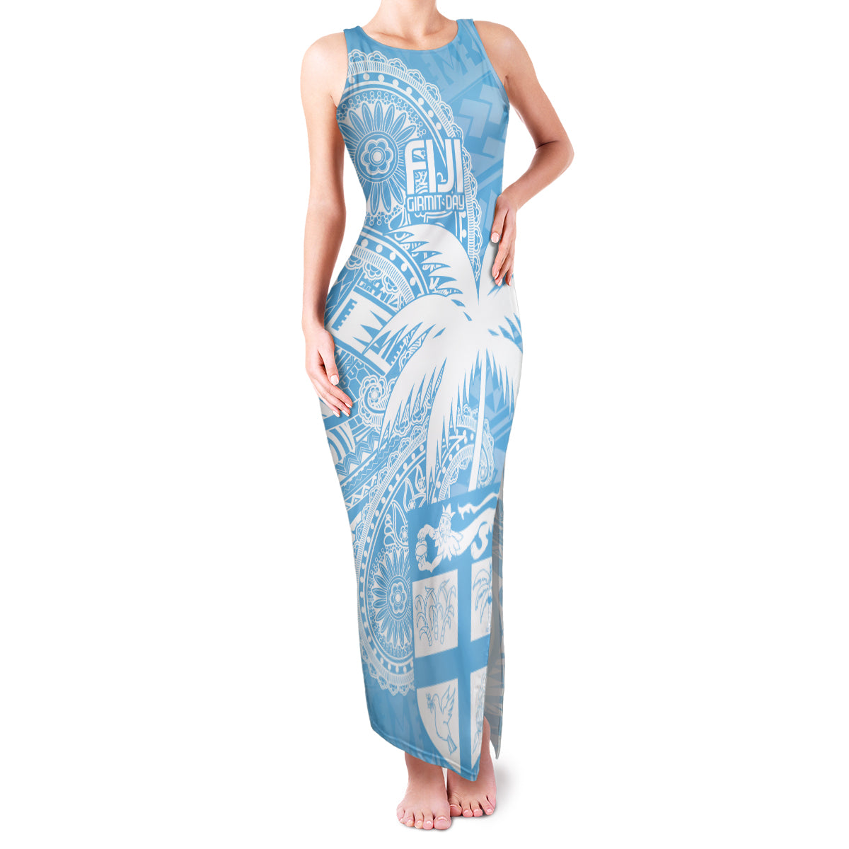 Custom Indo Fijians Family Matching Tank Maxi Dress and Hawaiian Shirt Fiji ke Hindustani Polyneisan Paisley Blue Style - Wonder Print Shop