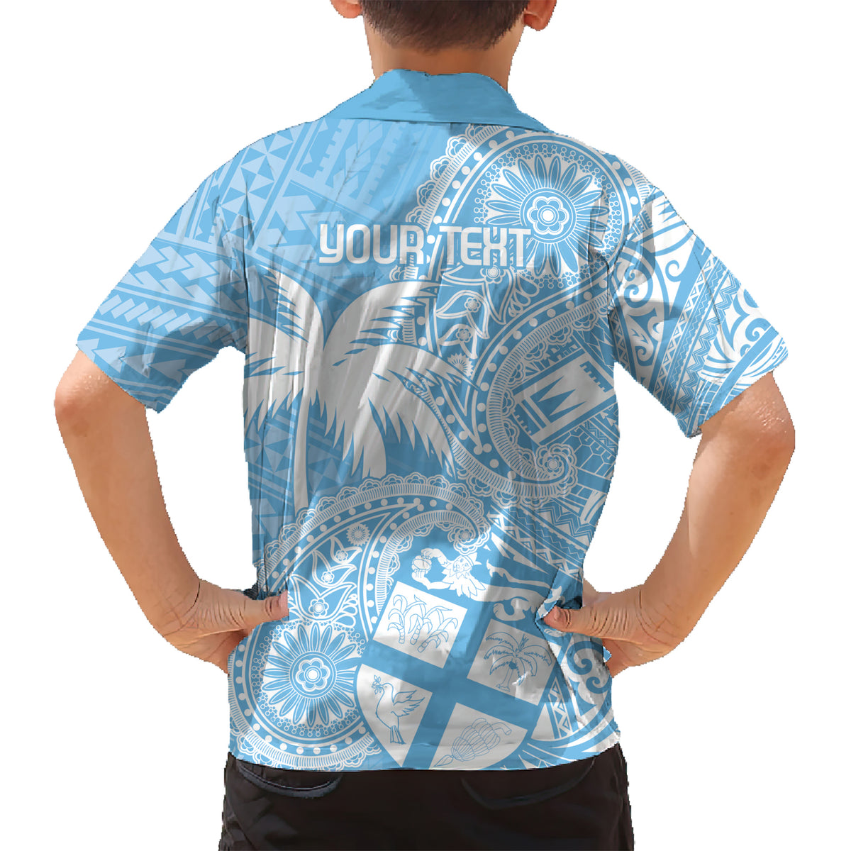 Custom Indo Fijians Kid Hawaiian Shirt Fiji ke Hindustani Polyneisan Paisley Blue Style - Wonder Print Shop