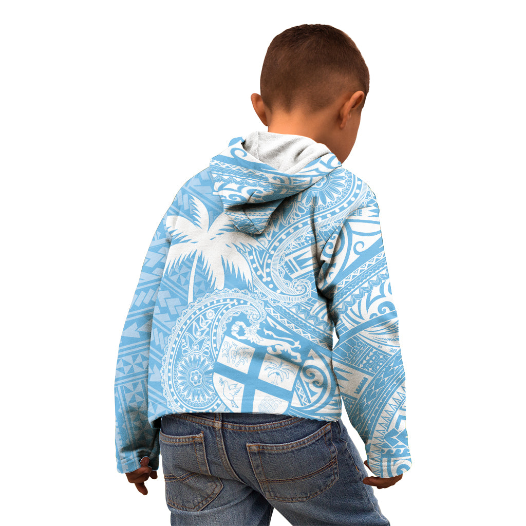 Custom Indo Fijians Kid Hoodie Fiji ke Hindustani Polyneisan Paisley Blue Style - Wonder Print Shop