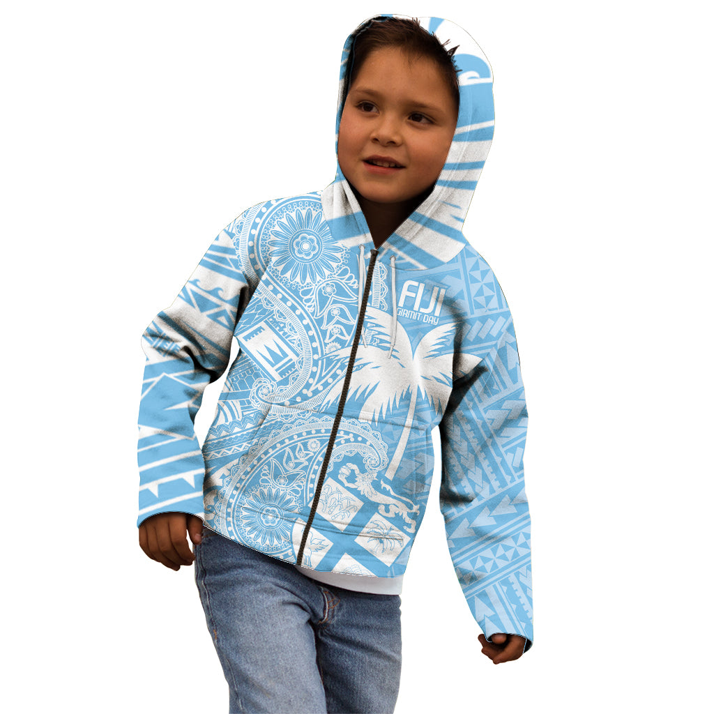 Custom Indo Fijians Kid Hoodie Fiji ke Hindustani Polyneisan Paisley Blue Style - Wonder Print Shop