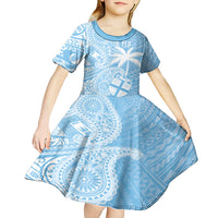 Custom Indo Fijians Kid Short Sleeve Dress Fiji ke Hindustani Polyneisan Paisley Blue Style - Wonder Print Shop