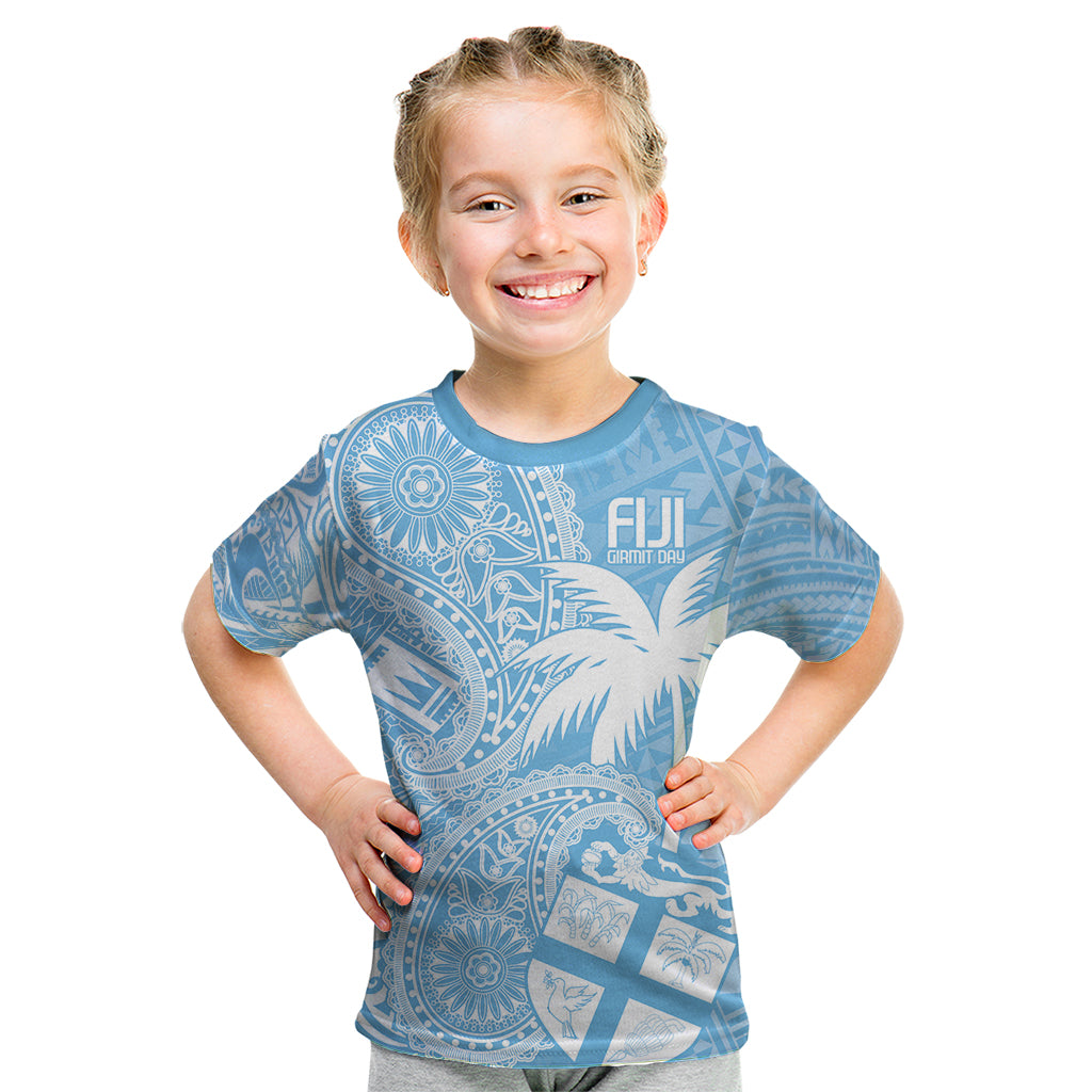 Custom Indo Fijians Kid T Shirt Fiji ke Hindustani Polyneisan Paisley Blue Style - Wonder Print Shop