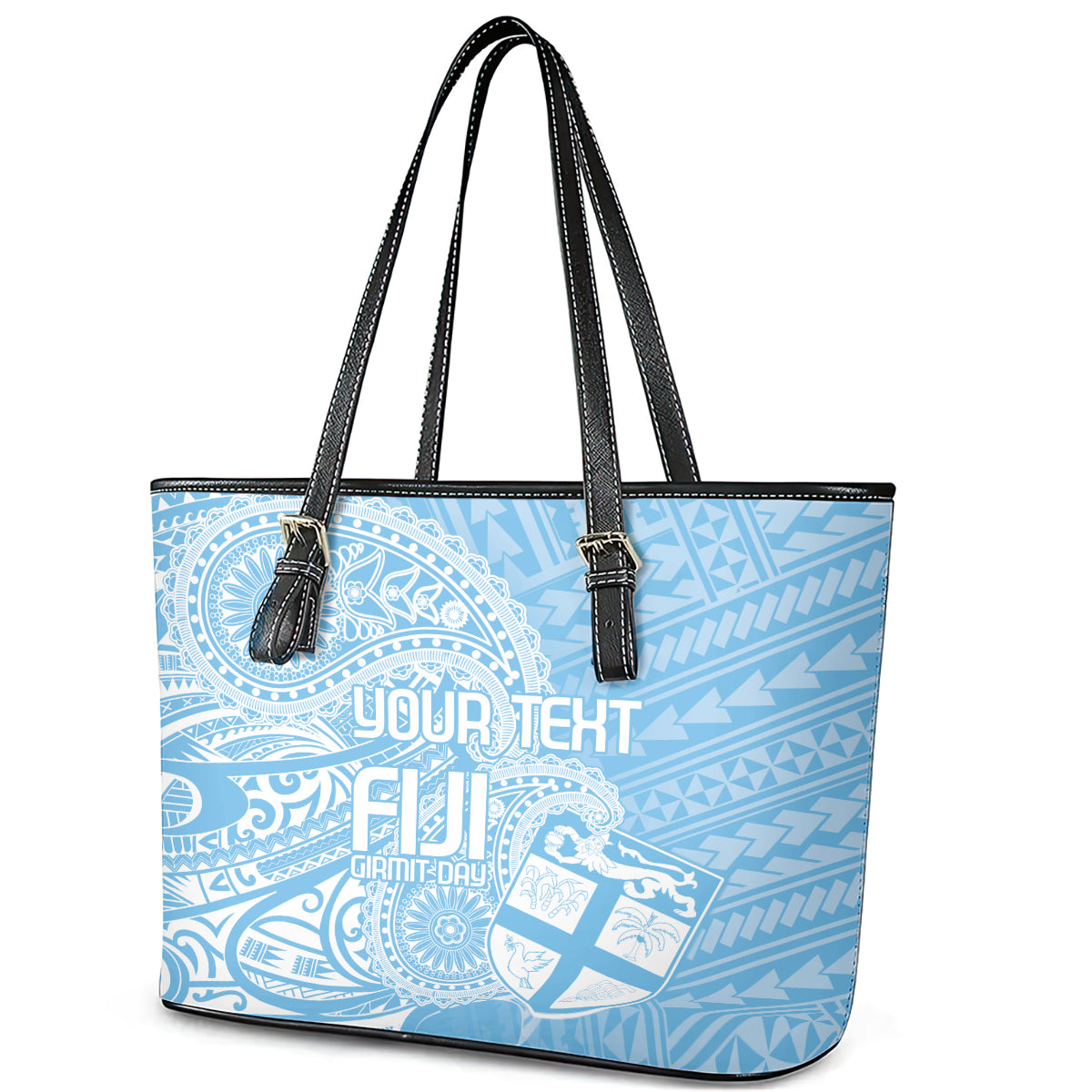 Custom Indo Fijians Leather Tote Bag Fiji ke Hindustani Polyneisan Paisley Blue Style - Wonder Print Shop