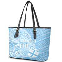 Custom Indo Fijians Leather Tote Bag Fiji ke Hindustani Polyneisan Paisley Blue Style - Wonder Print Shop
