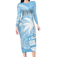Custom Indo Fijians Long Sleeve Bodycon Dress Fiji ke Hindustani Polyneisan Paisley Blue Style - Wonder Print Shop