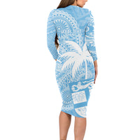 Custom Indo Fijians Long Sleeve Bodycon Dress Fiji ke Hindustani Polyneisan Paisley Blue Style - Wonder Print Shop