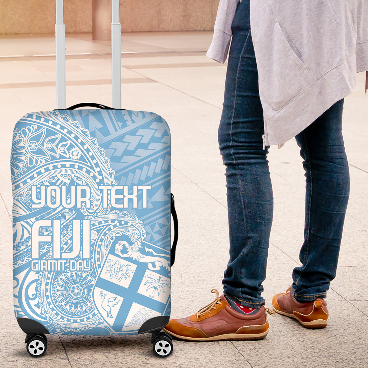 Custom Indo Fijians Luggage Cover Fiji ke Hindustani Polyneisan Paisley Blue Style