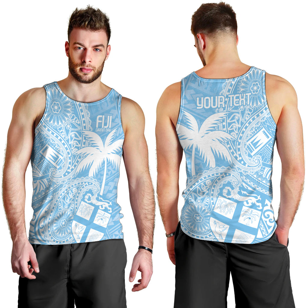 Custom Indo Fijians Men Tank Top Fiji ke Hindustani Polyneisan Paisley Blue Style - Wonder Print Shop