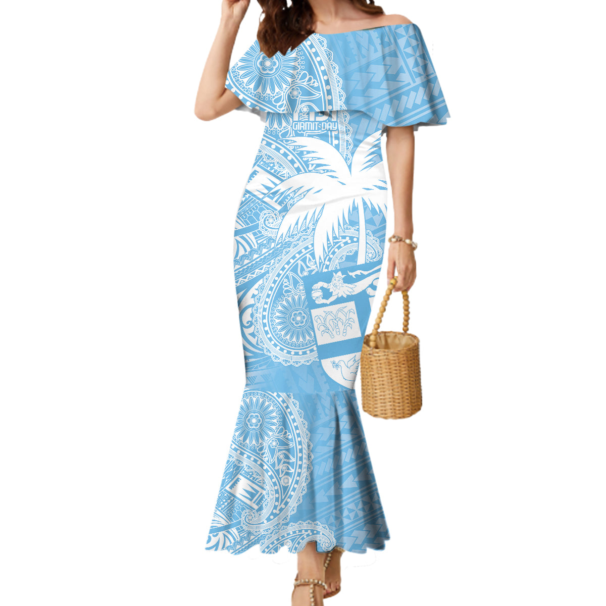 Custom Indo Fijians Mermaid Dress Fiji ke Hindustani Polyneisan Paisley Blue Style - Wonder Print Shop