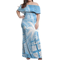 Custom Indo Fijians Off Shoulder Maxi Dress Fiji ke Hindustani Polyneisan Paisley Blue Style - Wonder Print Shop