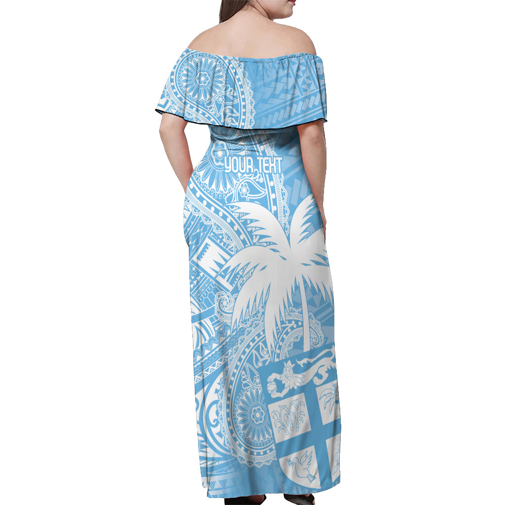 Custom Indo Fijians Off Shoulder Maxi Dress Fiji ke Hindustani Polyneisan Paisley Blue Style - Wonder Print Shop
