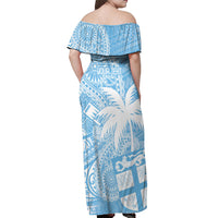 Custom Indo Fijians Off Shoulder Maxi Dress Fiji ke Hindustani Polyneisan Paisley Blue Style - Wonder Print Shop
