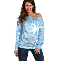 Custom Indo Fijians Off Shoulder Sweater Fiji ke Hindustani Polyneisan Paisley Blue Style - Wonder Print Shop