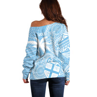 Custom Indo Fijians Off Shoulder Sweater Fiji ke Hindustani Polyneisan Paisley Blue Style - Wonder Print Shop