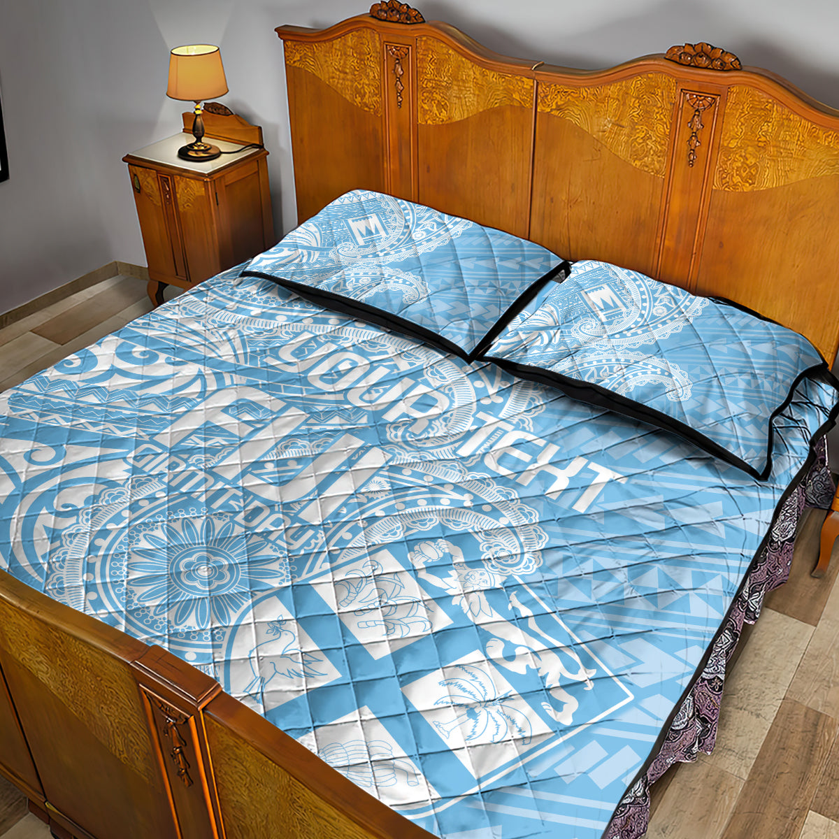 Custom Indo Fijians Quilt Bed Set Fiji ke Hindustani Polyneisan Paisley Blue Style - Wonder Print Shop