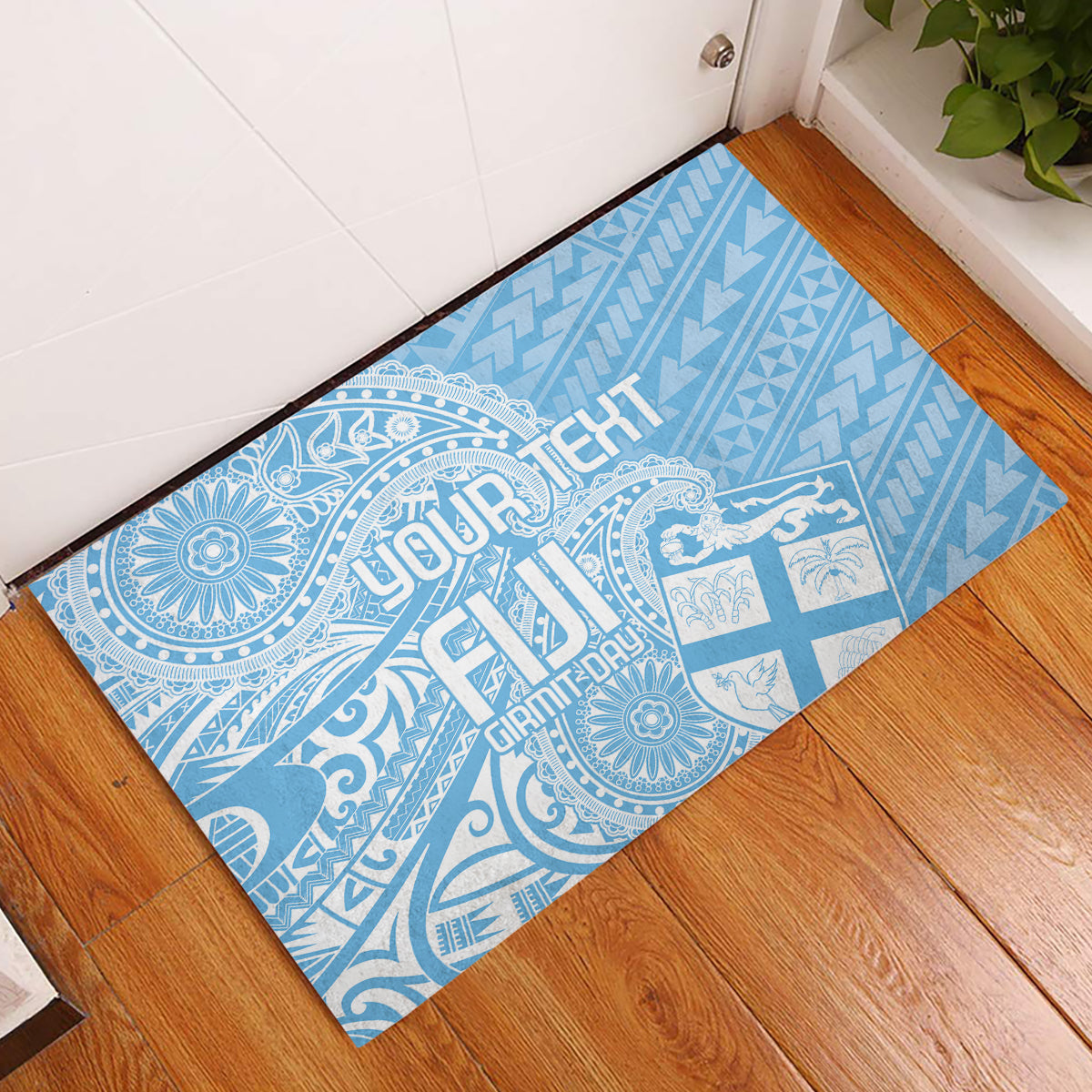 Custom Indo Fijians Rubber Doormat Fiji ke Hindustani Polyneisan Paisley Blue Style - Wonder Print Shop