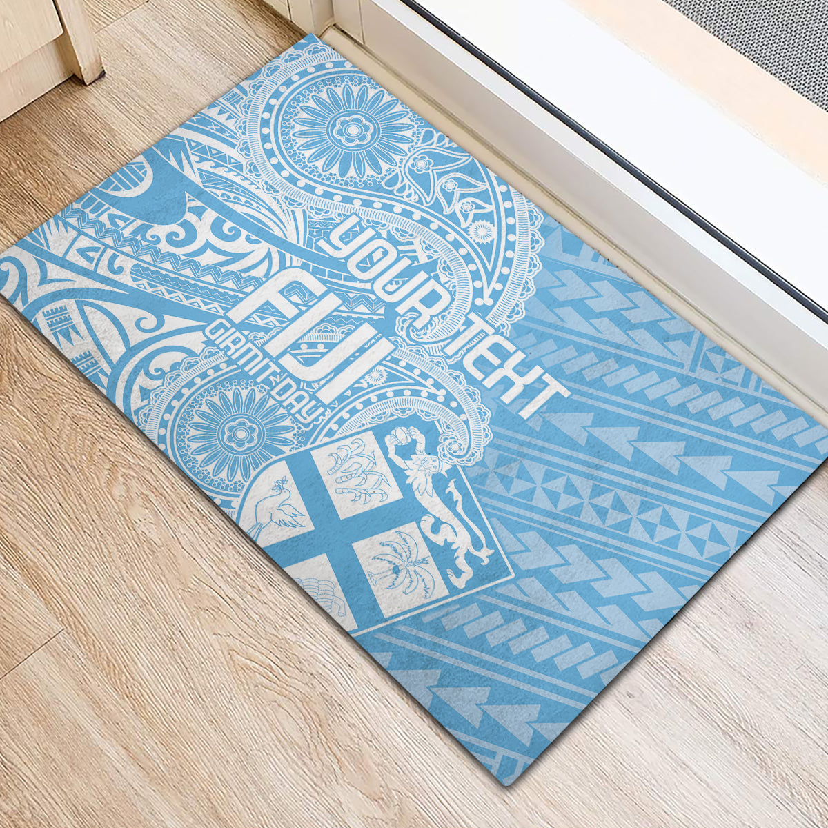 Custom Indo Fijians Rubber Doormat Fiji ke Hindustani Polyneisan Paisley Blue Style - Wonder Print Shop